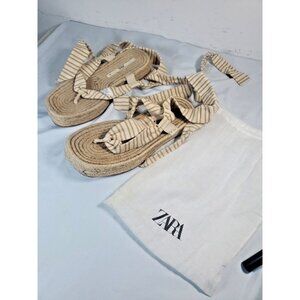 Zara Lace Up Striped Espadrille Sandals 38 , US 7.5  With dust bag